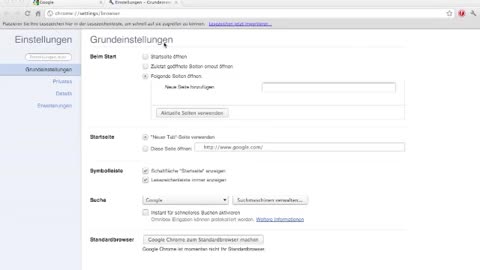 Startseite von Google Chrome ändern