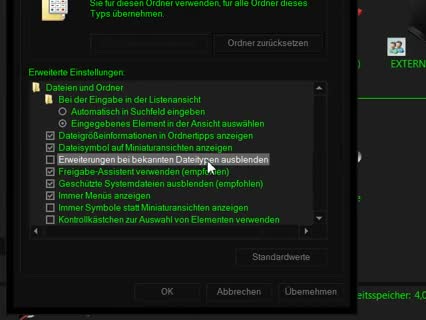 Dateiendungen ein oder ausblenden in Windows7