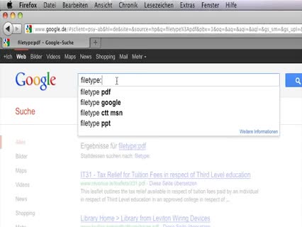 Mit google nach bestimmten Dateitypen suchen