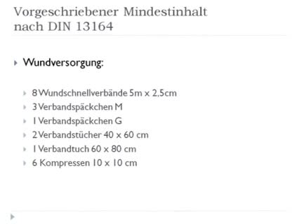 Was muss alles in den Auto Verbandskasten? 