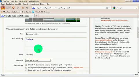 Videos auf Youtube Hochladen