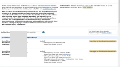 So findet man bei Amazon den Rücksendeschein zum Ausdrucken