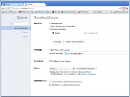 Wie man bei Google Chrome und Internet Explorer die Startseite ändern kann.
