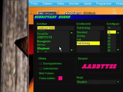 Schriftart ändern im MSN